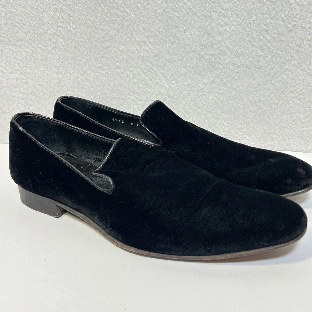 Saks Fifth Avenue Mens Black Velvet Loafers Italian Made Smoking Slippers 9 M